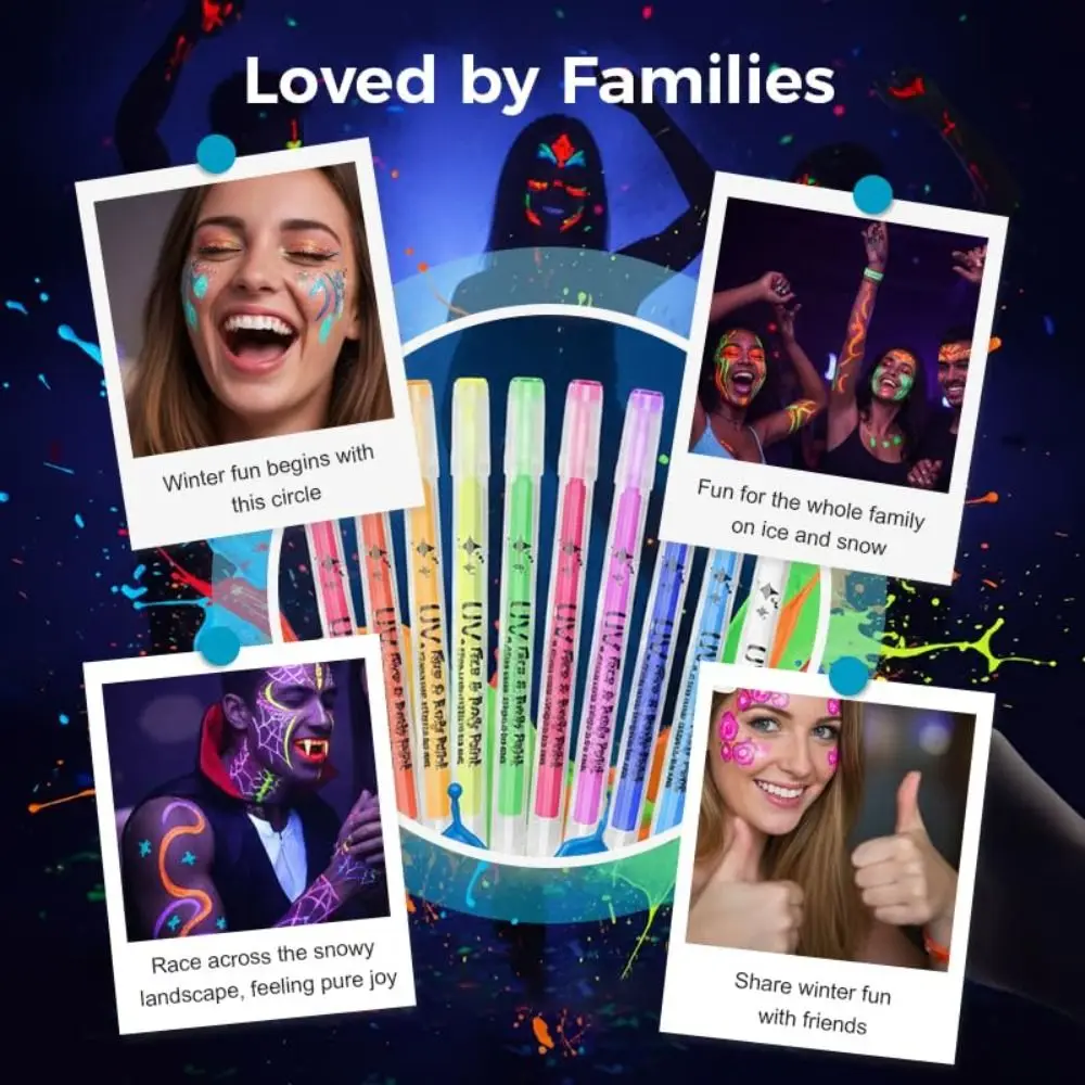 

12 Colors Glow Face Paint Markers Easy Wash Off Non-Toxic UV Neon Face Paint Water-Based Black Light Reactive Temporary