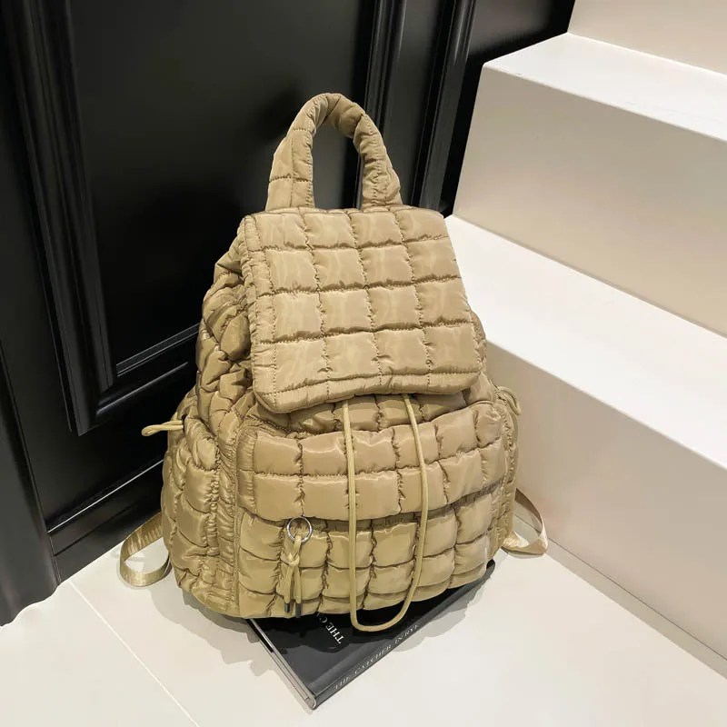 Fashion Quilted Padded Backpacks for Women Designer Soft Nylon Puffer Backpack for Girls Lightweight Travel Bag