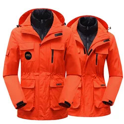 Plus Size Outdoor Assault Jacket Down 2-piece Waterproof Coat 3 In 1 Detachable Outer Camp Trekking Travel Ski Sports Storm Suit