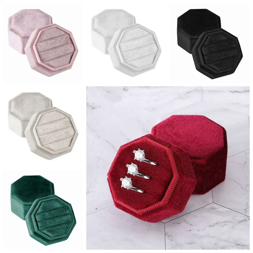 

Elegant Three Slot Rings Holder Dustproof Valentine Engagement Rings Storage Box Soft Girlfriend Gift Flannel Jewelry Case