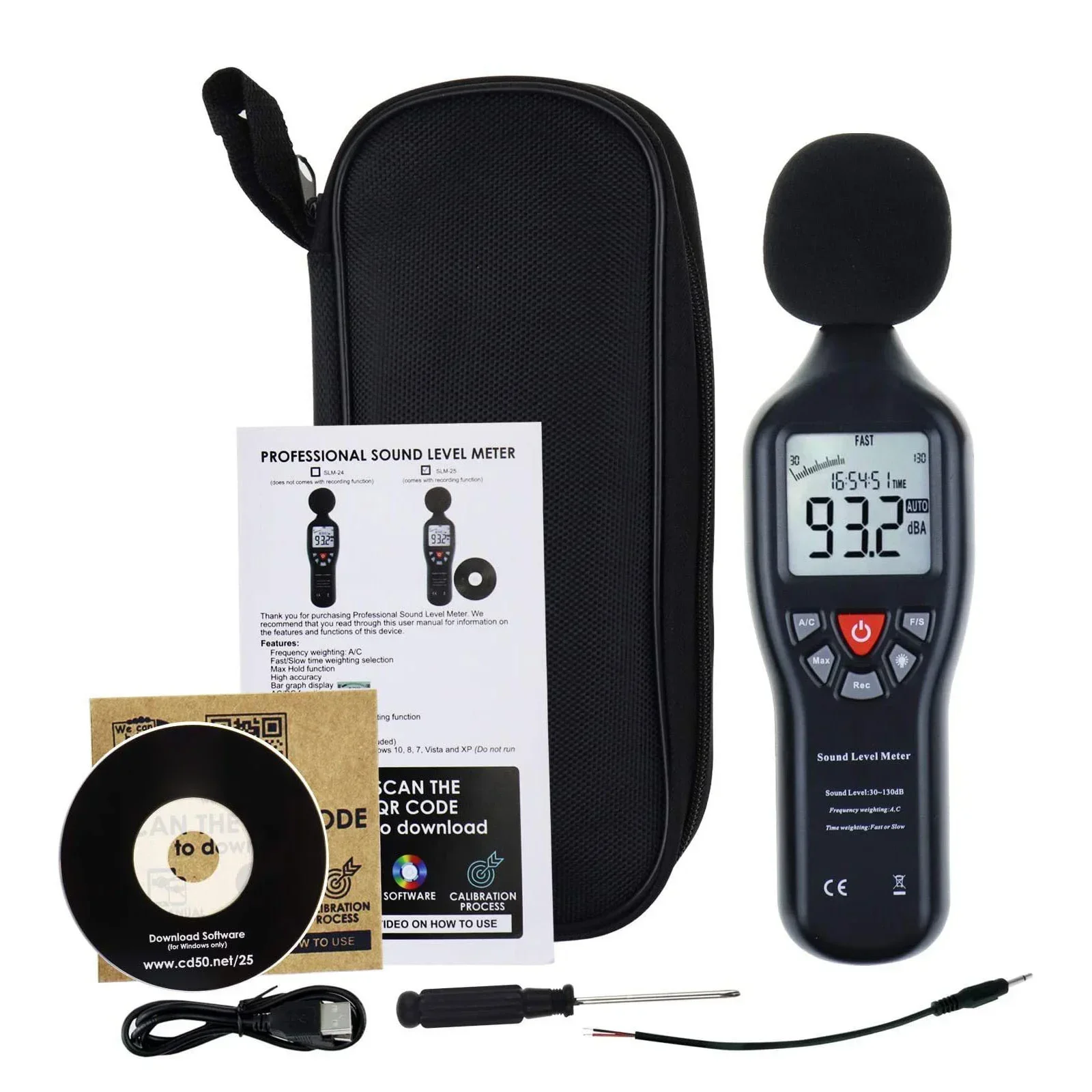 

Professional Sound Level Decibel Noise Meter Measurement 30~130dB USB Record