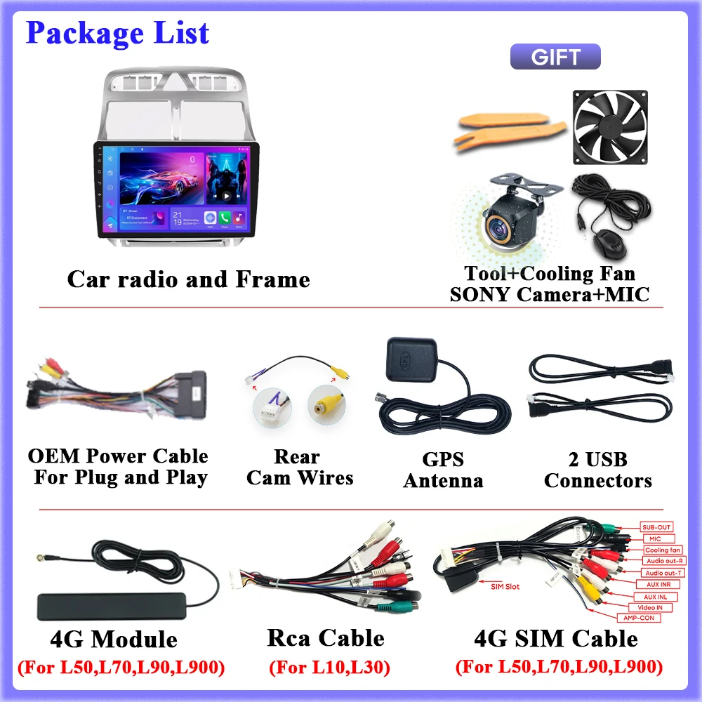 أندرويد السيارات راديو السيارة فيديو لبيجو 307 SW 307CC 307SW 2002 - 2013 السيارات مشغل وسائط متعددة GPS Autoradio Carplay No 2din 4G