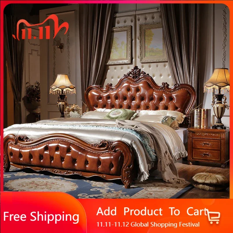 

Beauty European Bed Wooden Space Saving Girls Design Double Queen Bed King Size Luxury Castle Camas De Casal Hotel Furniture