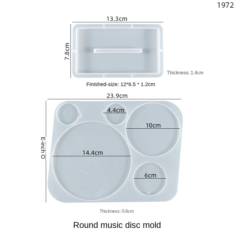 Circular and rectangular base silicone mold two-piece set of epoxy resin can be used for music CD ornaments DIY jewelry