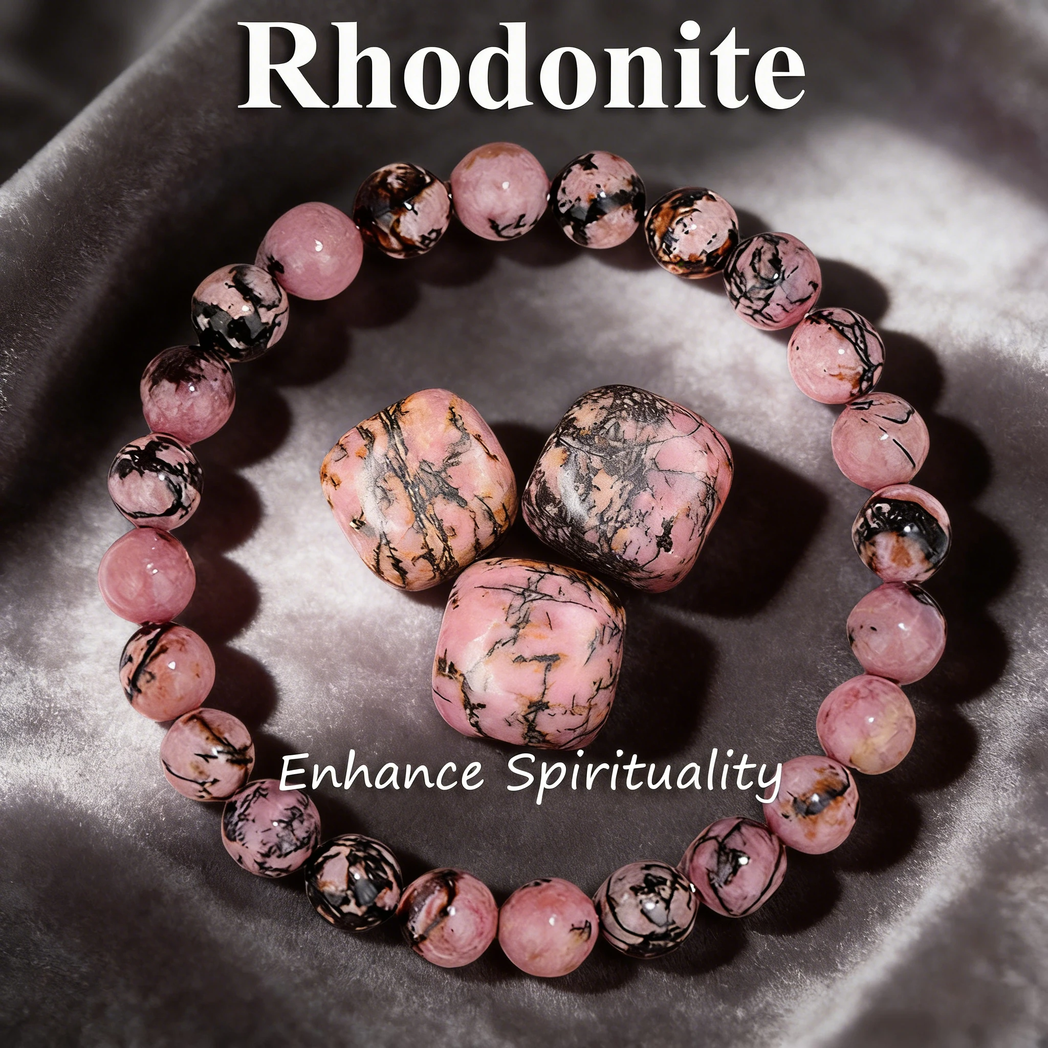 Rhodonite Beaded Bracelet 6 8 10mm Natural Stone Crystal Round Bead Jewelry Vitality Reiki Healing Charm Balance Positivity Gift