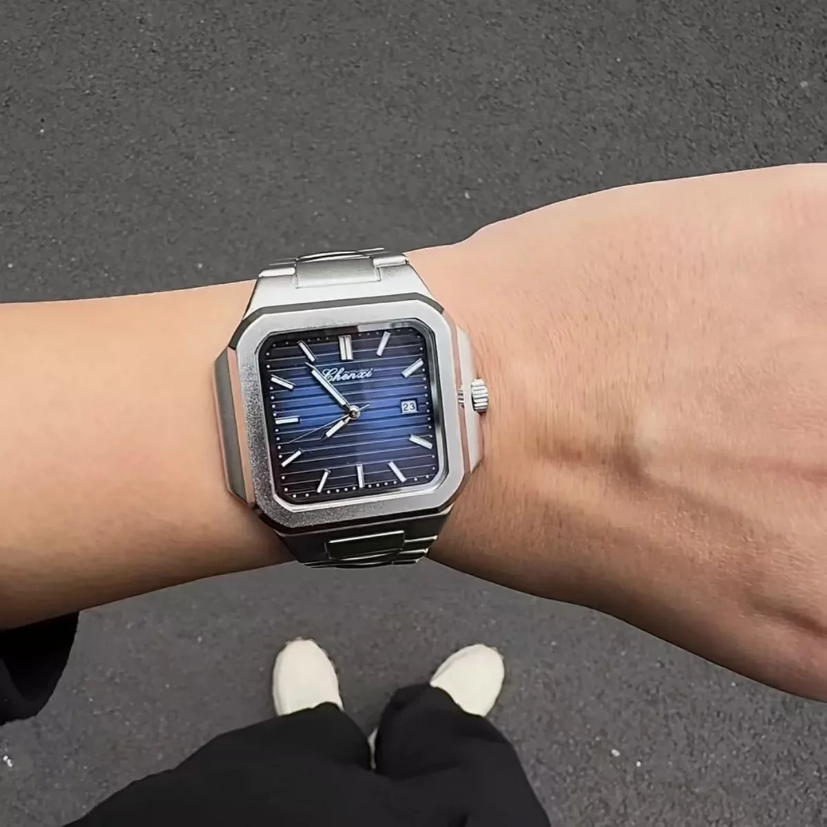 NUEVO 2025 CHENXI Relojes de marca de lujo de negocios informales para hombre Reloj de acero inoxidable con calendario luminoso de cuarzo con esfera cuadrada grande