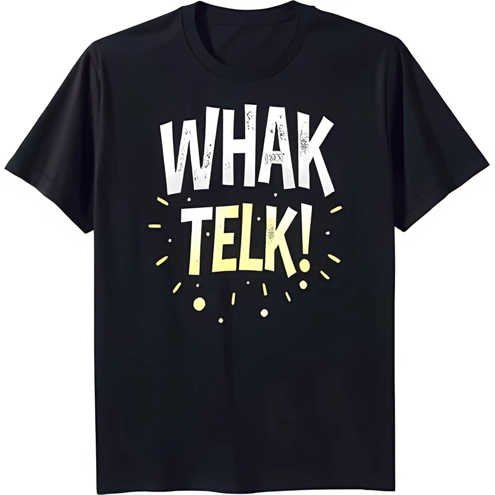 Whak Telk Bold White & Yellow Accent Casual Black T-Shirt for Fun Style