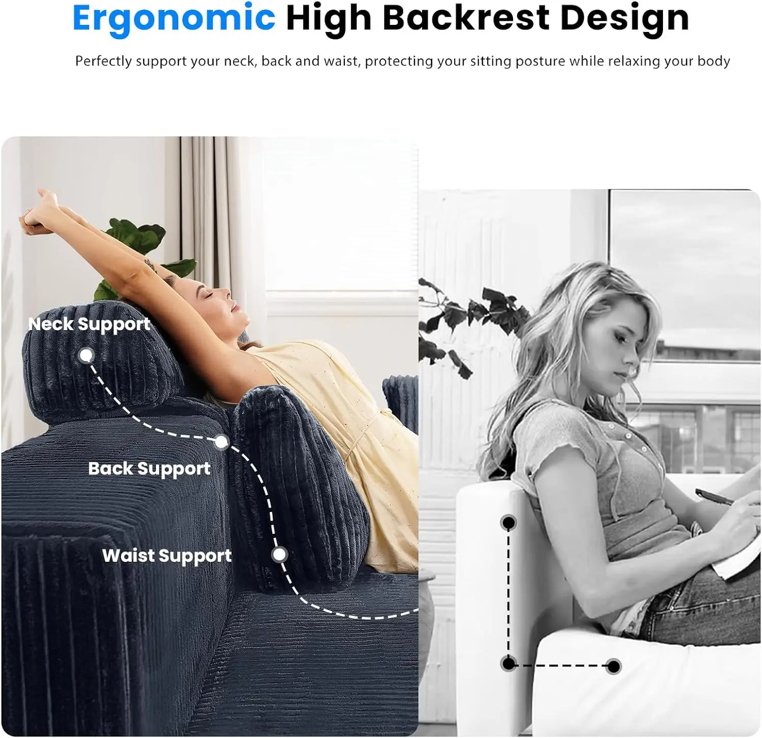 أريكة مقسمة بمسند ظهر مرتفع مقاس 106 بوصة، أريكة مقطعية على شكل حرف L قابلة للتحويل بمواجهة اليسار أو اليمنى، سروال قصير سحابي، بون