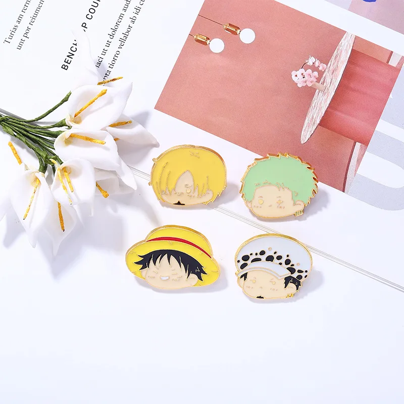 

ONE PIECE Cartoon brooch Luffy Trafalgar D Water Law Zoro Sanji Anime Figures Enamel Lapel Pin Fashion Jewelry ornaments Kid Toy