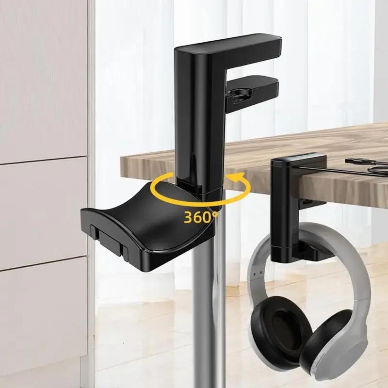 Staffa per cuffie Supporto per espositore per cuffie da gioco per PC con montaggio girevole con porte USB Hub sotto il gancio per gancio per auricolari da scrivania