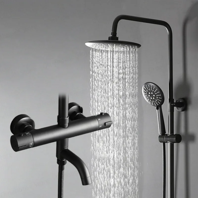 Thermostatic Shower Set Top Height Is Adjustable Faucet Set Square Rainfall Top Bathroom Wall-Mounted Shower Faucets