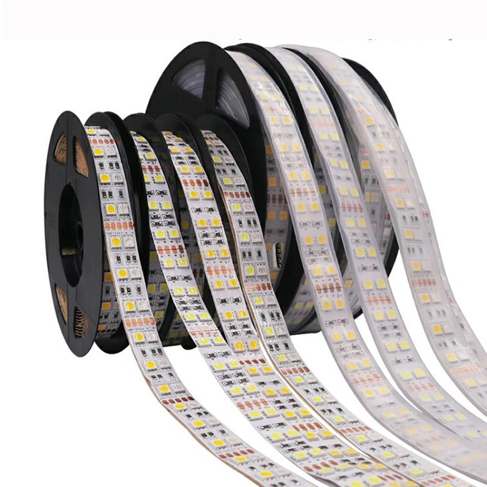 5M 12V 24V Dual Row 5050 Led Strip Light Waterproof Flexible 600leds Lighting Led Tape Ribbon Warm Cool White Room decoration