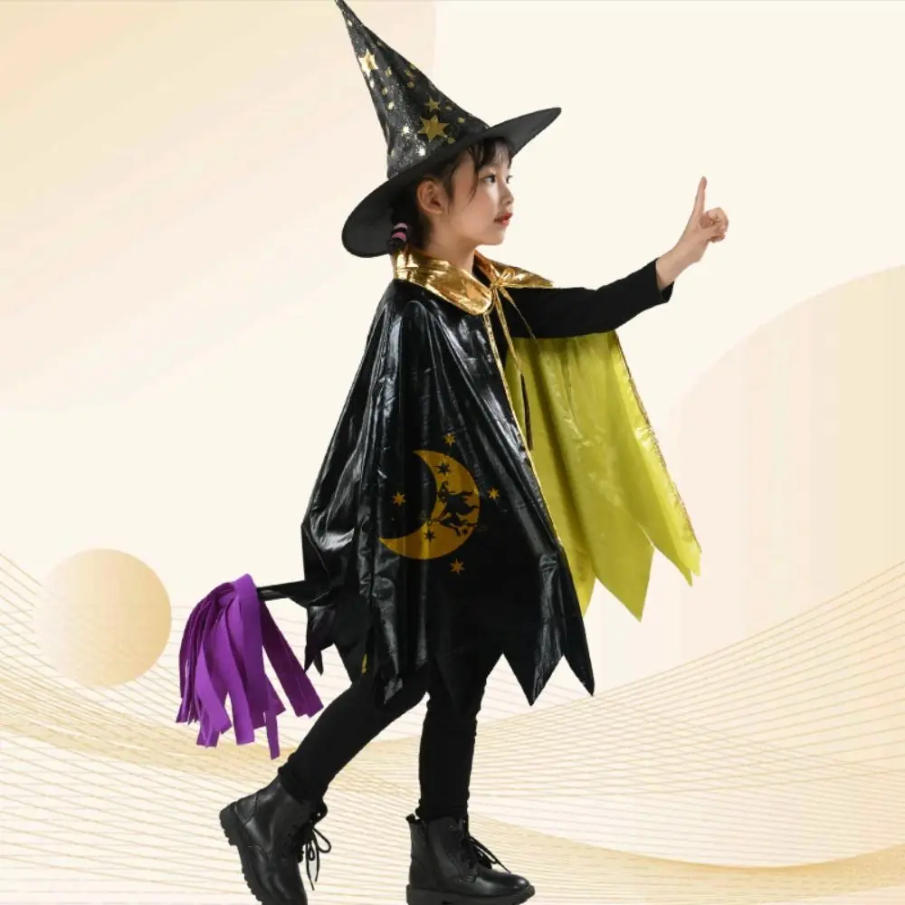 

Wizard Hat Kids Halloween Cloak Hat Set Dressing Up Pointed Hat Witch Hats Cape Set Five Star Party Robe