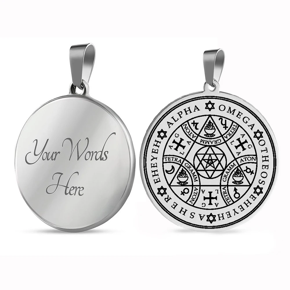 HLSS082 Enochian Angel Magic Amulet Alpha Otheos AGLA Tetragrammaton Talisman Triangle Star of David Stainless Steel Necklace