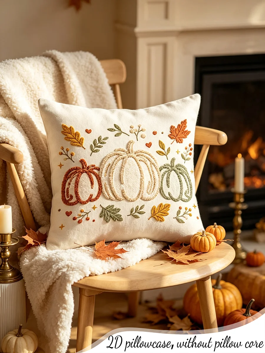 1-piece Autumn Pumpkin Maple Leaf Printed Pillow Set Farmhouse Style Decorative Pillow Sofa Home Decor, Not Embroidered