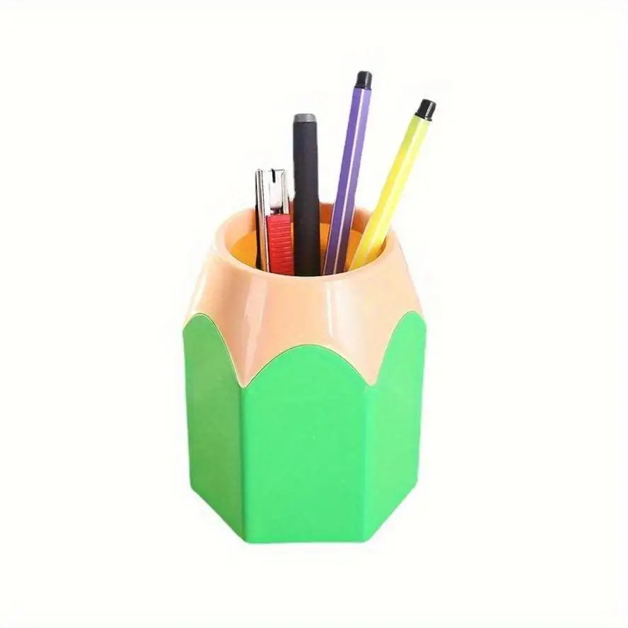 2026 New Large‑Capacity Plastic Pen Holder Cute Pencil Tip Design Desktop Storage Container Office Study Stationery Organizer