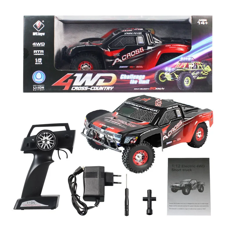 12423 2.4g Remote Control Electric Four-wheel Drive Short Truck 1:12 Full Scale Off-road High-speed Vehicle Drift Vehicle