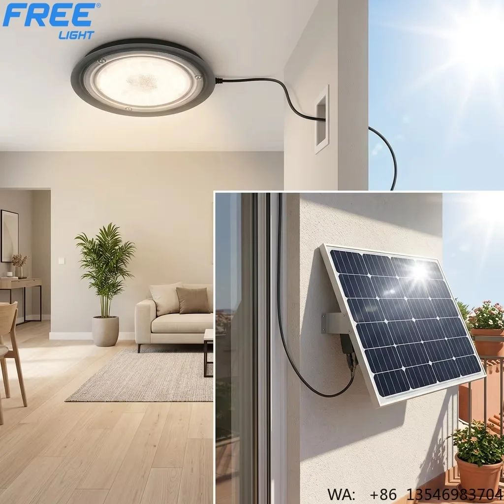 FREE LIGHT Waterproof Solar Ceiling Light with Remote Control Energy Saving LED Lamp for Home Indoor Lighting