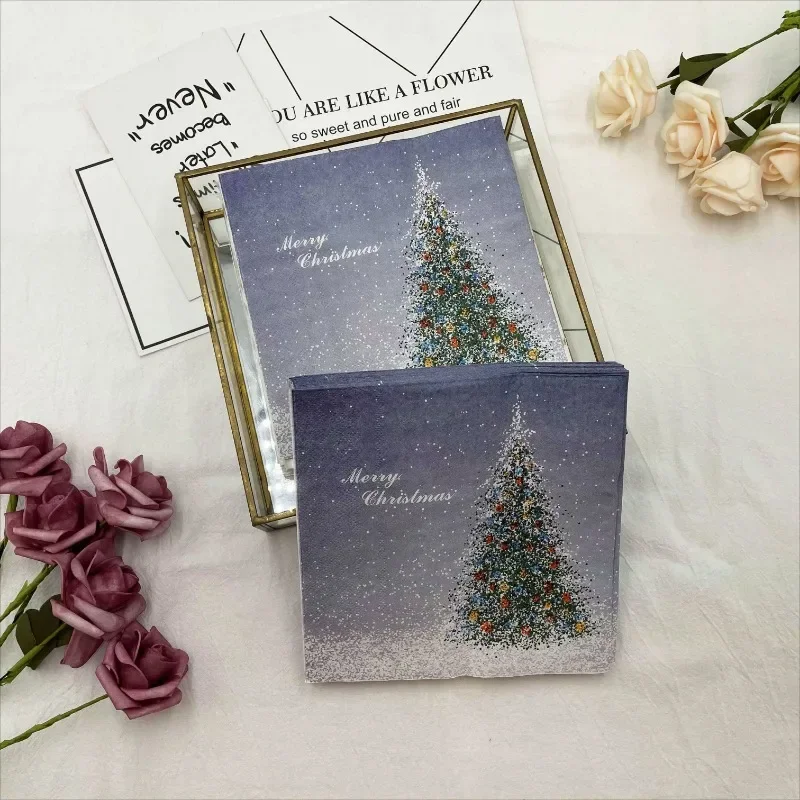 20pcs 2-Ply Colorful Printed Napkins Christmas Tree Christmas Eve Household Paper Napkins Party Table Decoration Paper Placemats