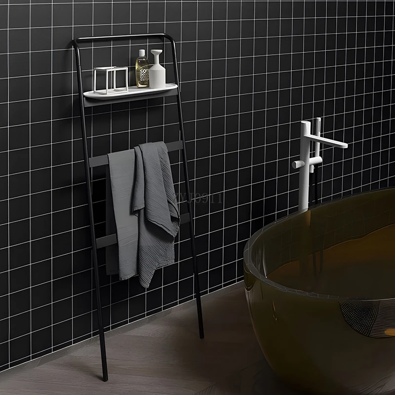 No punching vertical pure copper white towel rack bathroom simple black movable