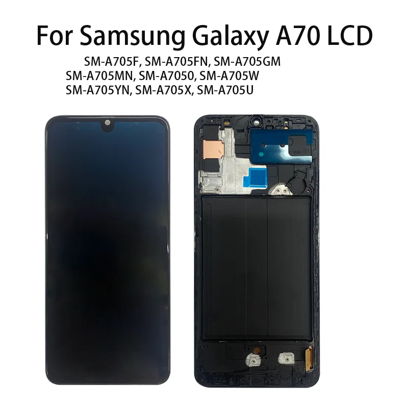 Super OLED A70 Display Screen, For Samsung Galaxy A70 A705 A705F A705FD LCD Display Digital Touch Screen Assembly with Frame