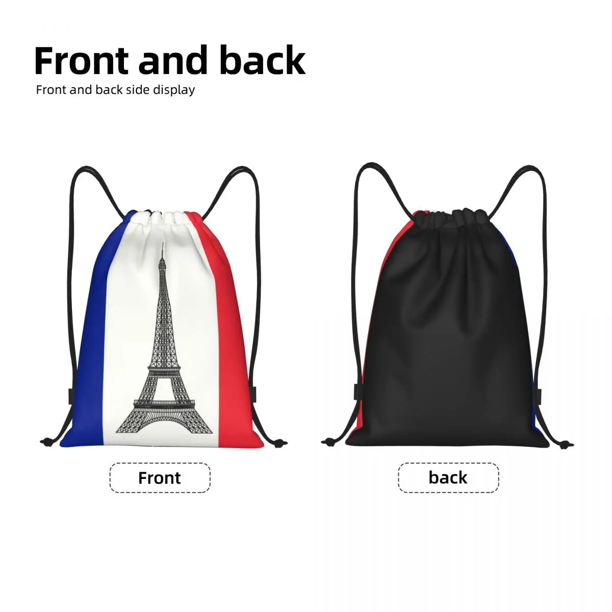 Mochila de cordão portátil para mulheres e homens, bandeira da França, Gym Sport Sackpack, francês La Tour Eiffel, bolsa de compras