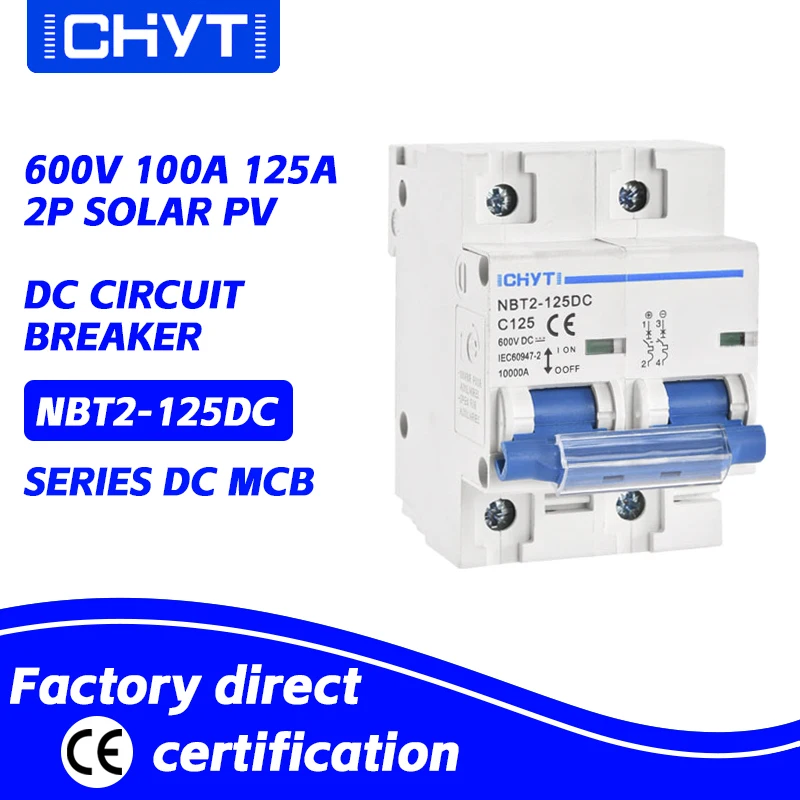 XIONGISOLAR NBT2-125DC 2P PV Din Rail DC 600V 125A 10kA C Curve Solar Switch Mini Circuit Breaker MCB