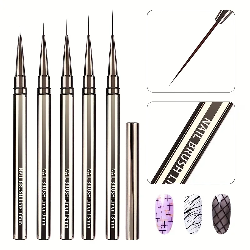 

Nails Art Liner Brushes Set Elongated Lines Striping Drawing Painting 6/9/12/15/18mm Nail Design Pen Professional Manicure Tool