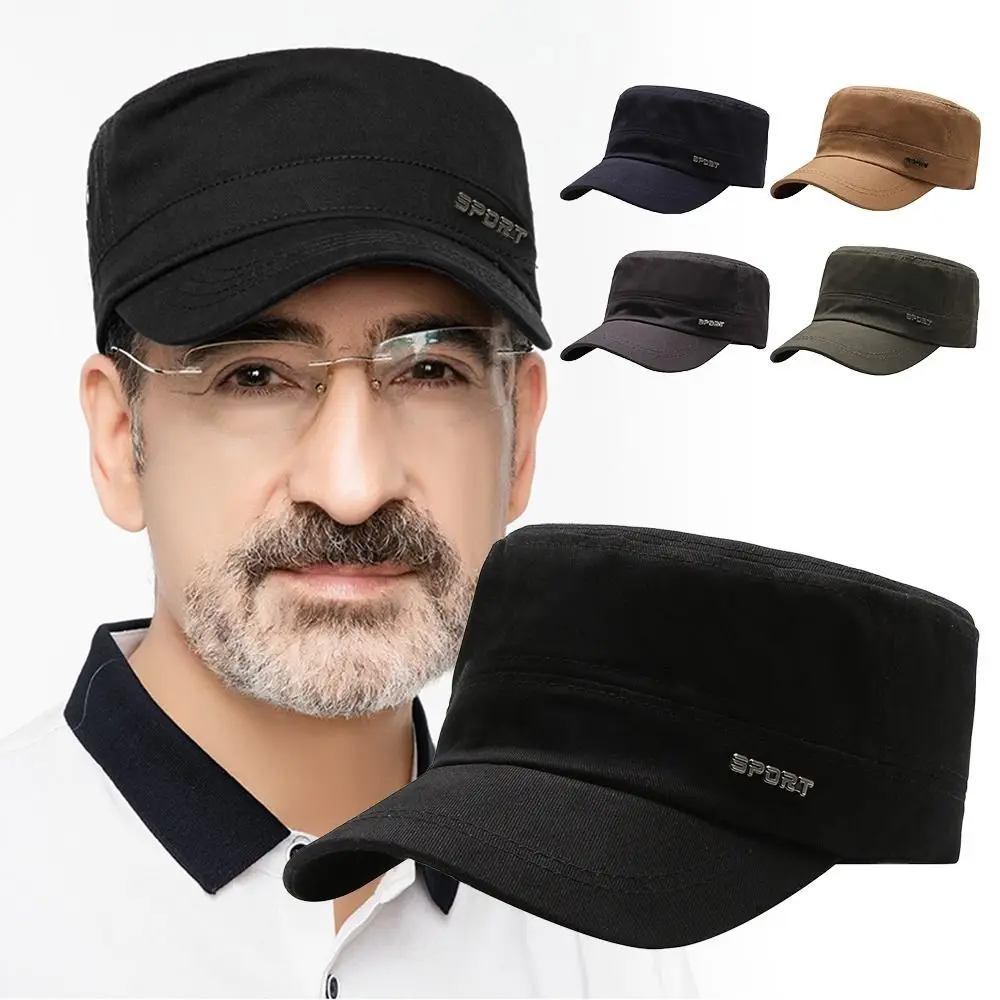 Topi Datar Pria Pinggiran Pendek Baru Topi Matahari Usia Menengah Dapat Disesuaikan Pelindung Matahari Musim Semi dan Musim Gugur