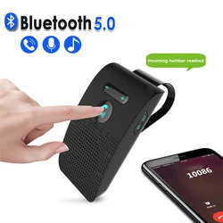 Bluetooth 5.0 Handsfree Car Kit HIFI Speaker 2W Wireless Audio Receiver MP3 Music Player Noise Cancelling Sun Visor Clip