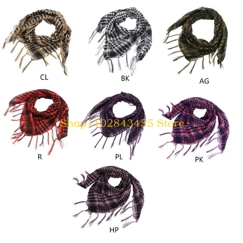 

49MC Men Shemagh Scarves Keffiyeh Scarf Houndstooth Arab Headscarf Multifunctional Turban Bandana Shawl Wrap with Tassels