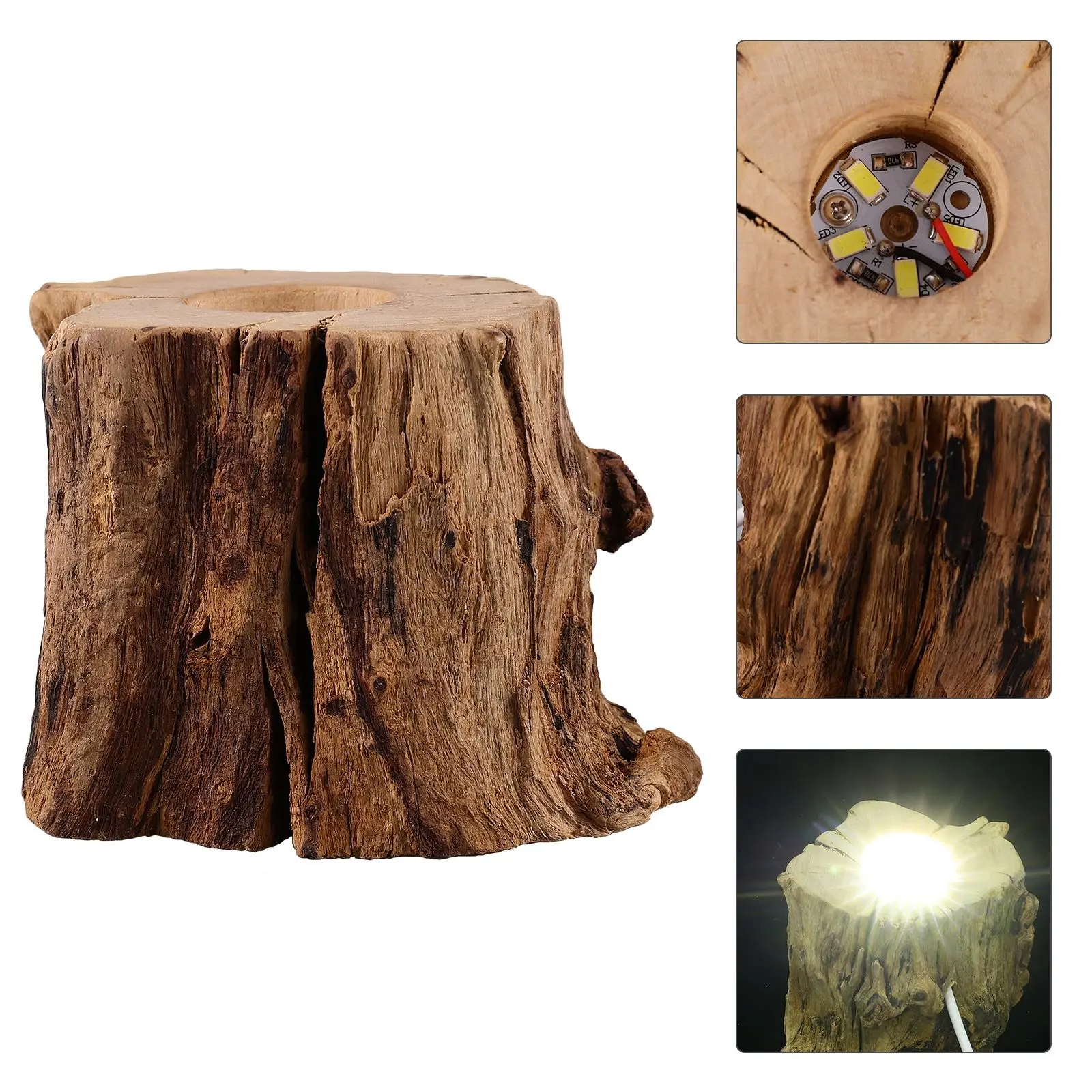 Wooden Crystal Ball Stand Stump Shaped Night Light Stand USB Charging LED Light Holder Stump Design Table Night Light Base