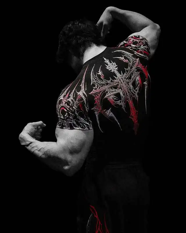 Nieuwe Zomer GYM T-shirt Heren Gothic Print Spier Tee Hoge Elasticiteit En Sneldrogende Oefening Voor Bodybuilding Training T-shirt