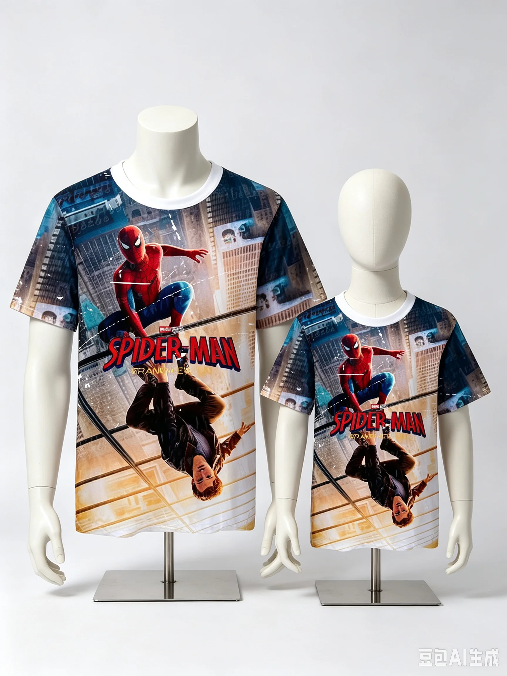 Parent‑child Spider Hero 3D Graphic T‑Shirt,Casual Short Sleeve Tops,Family Matching Outfits for Kids and Adults Polyester Mesh