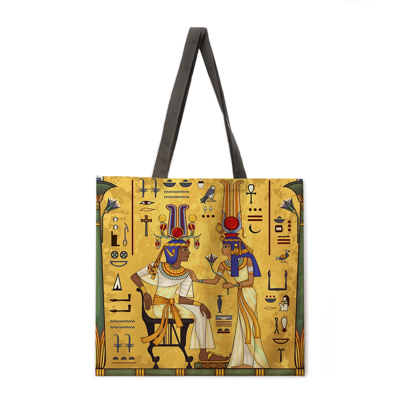 Ladies Bag Fashion Egyptian Mural Print Shoulder Shopping Bag Casual Ladies Bag Large Capacity Linen Tote Bag Handbag