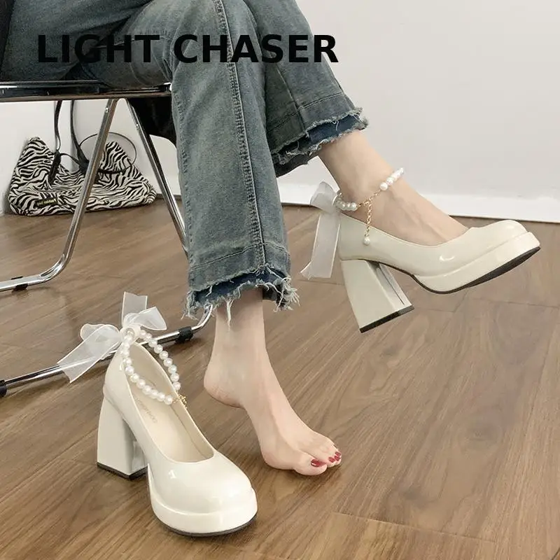 Fashion White Platform Pumps for Women Super High Heels Buckle Strap Mary Jane Shoes Woman Goth Thick Heeled Party Shoes Ladies