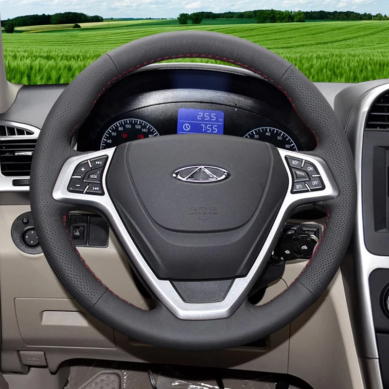 

For Chery 2014 2015 2016 2018 Tiggo 3 Hand Sewn Needle Thread Car Steering Wheel Cover Car Protect Accessories Genuine Leather