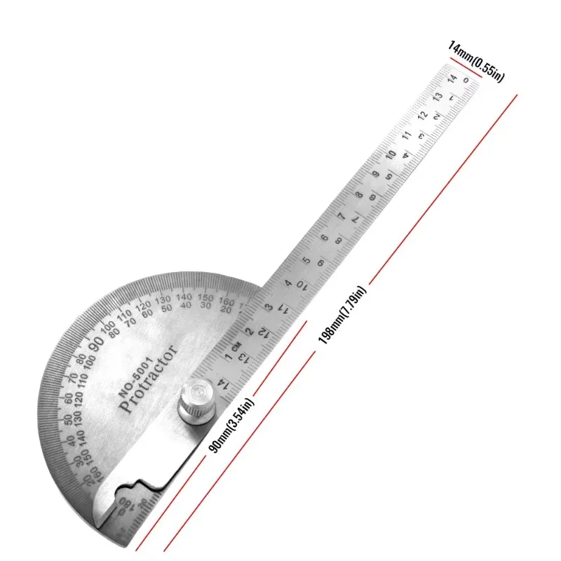 Protractor 180 Degree Stainless Steel Angle Finder Construction Metal Goniometer Tool for Woodworking and Student Measurement
