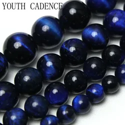 Natural Stone Bead 6A Blue Lapis Lazuli Tiger Eye Stone Spacer  Round Loose Beads 4 6 8 10 12mm Strand Diy Jewelry Making