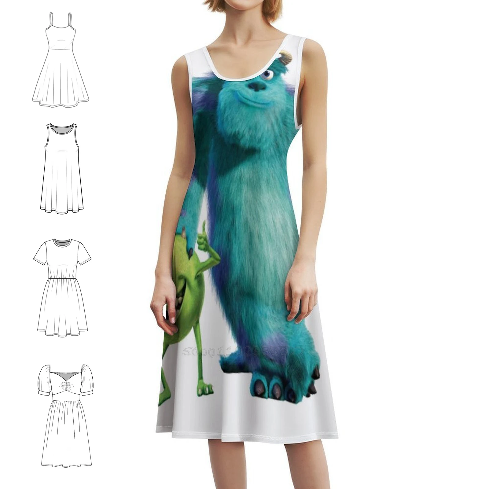 

Monsters At Work Women's Hip Hop Streetwear Dress Graphic Print Party Club Wear Monsters At Work Monsters Inc Pixar Dress