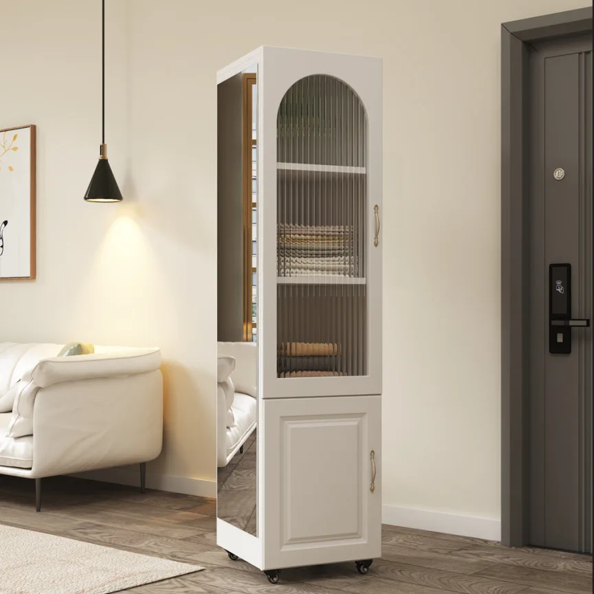 Full-length mirror Full-body floor mirror Household girls' bedroom Rotating movable storage fitting mirror Living room stereo mi