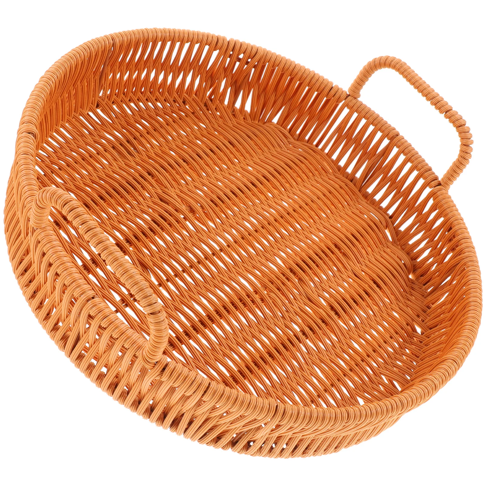 

Rattan Storage Tray Bread Basket Woven Snack Imitation Iron Fruit Round Baskets Kitchen Bar Accessories Reusable PP Material