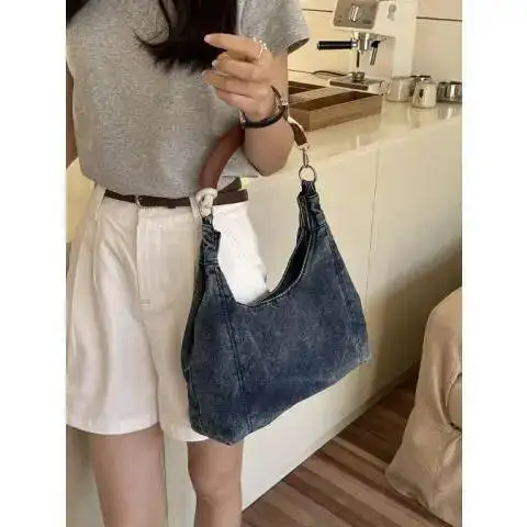 Bloom Hot Girls Denim Shoulder Bags Women Vintage Haruku Casual Tote Handbag Female Retro Sweet Cool Y2k Bag Bolso Mujer