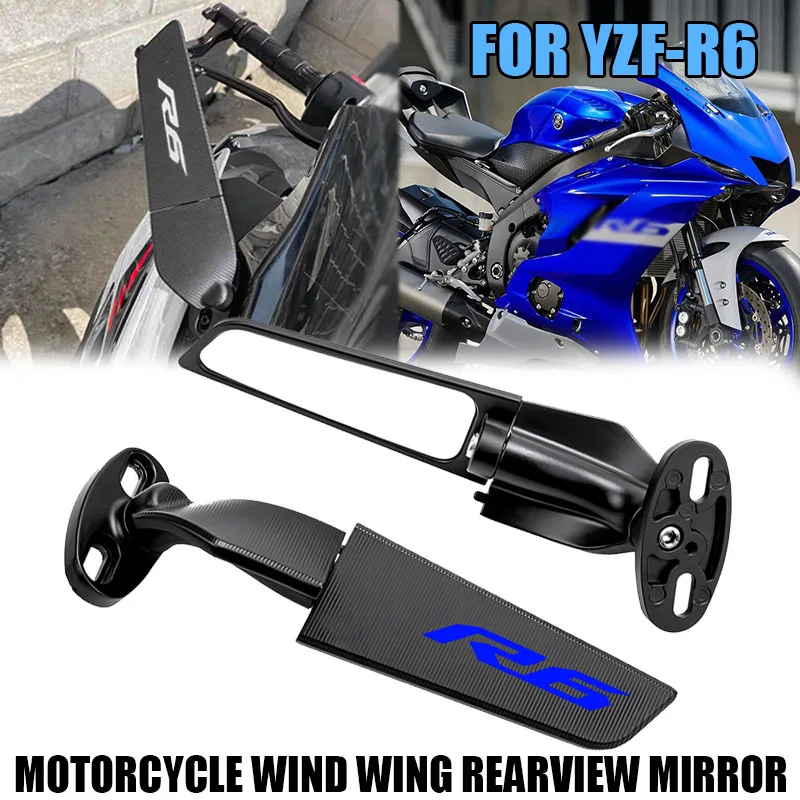 For YZF-R6 YZFR6 YZF R6 2005-2016 2017 2018 2019 2020 Motorcycle CNC Rearview Mirror Fixed Wing Adjustable Rotating Side Mirrors