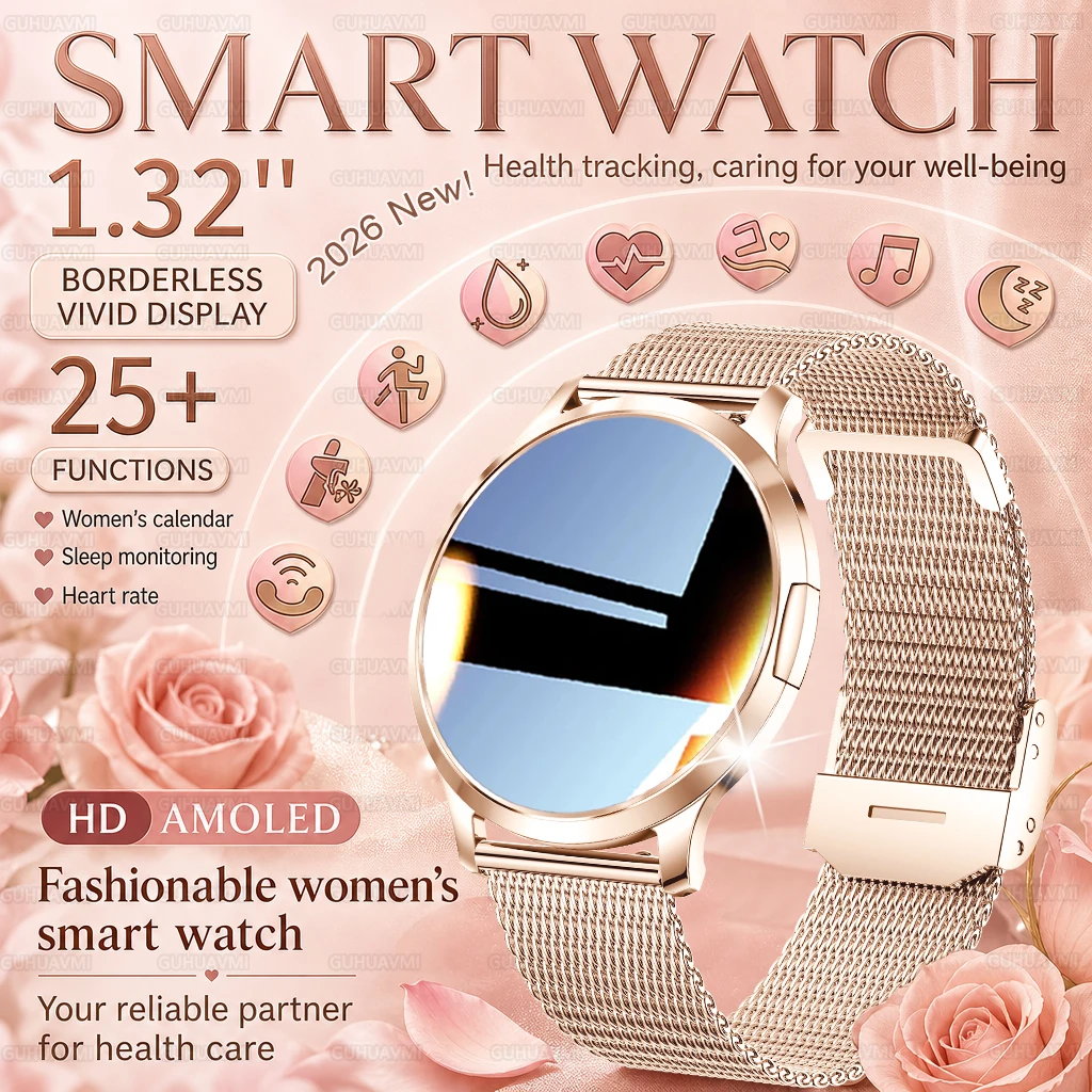 

2026 New Lady Fashion Smart Watch women AMOLED HD Screen NFC Sport Heart Rate Bluetooth Call Waterproof Outdoor Smartwatch Women
