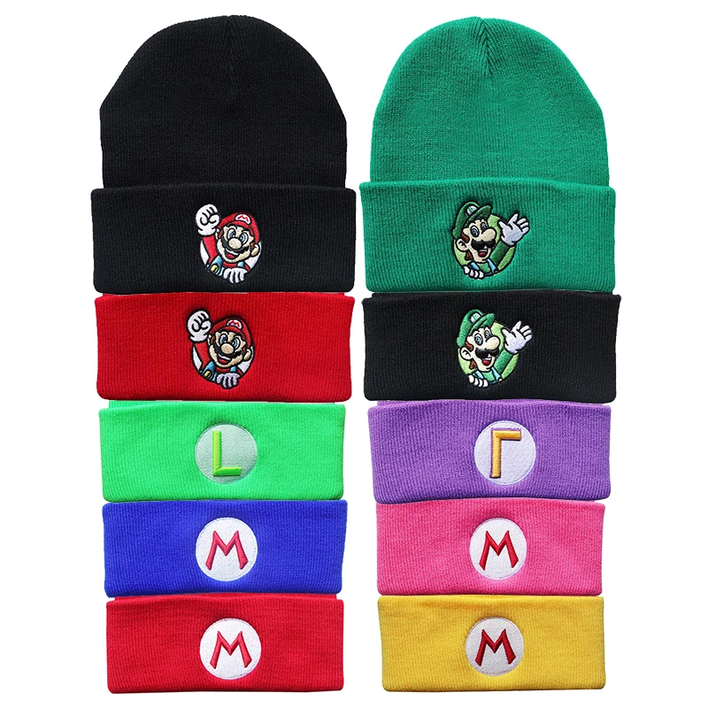 MINISO Anime Cartoon Super Mario Bros Warmth Knitted Hats Winter Ear Protection Beanies Women Men Outdoor Hip Hop Pullover Hat