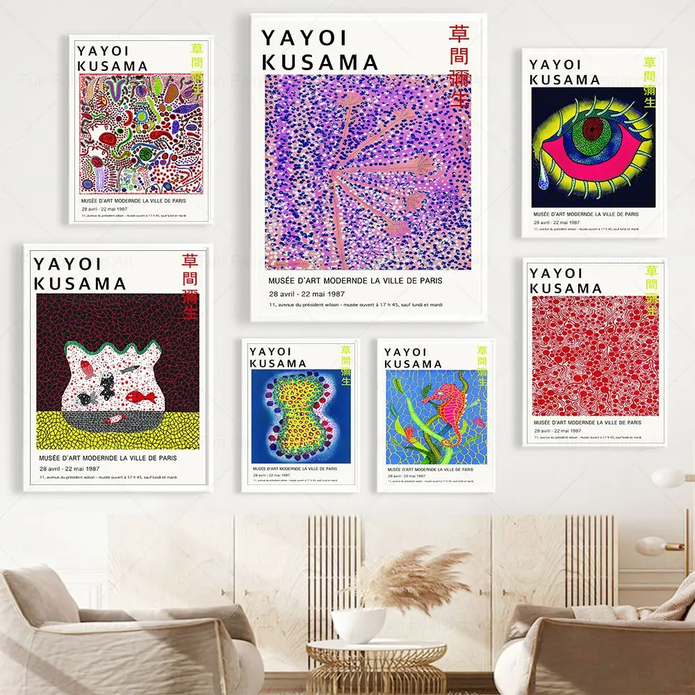 

Yayoi Kusama Art Exhibition Fish Flower Wall Art Poster Prints Abstract Canvas Painting Pictures Modern Living Room Home Decor