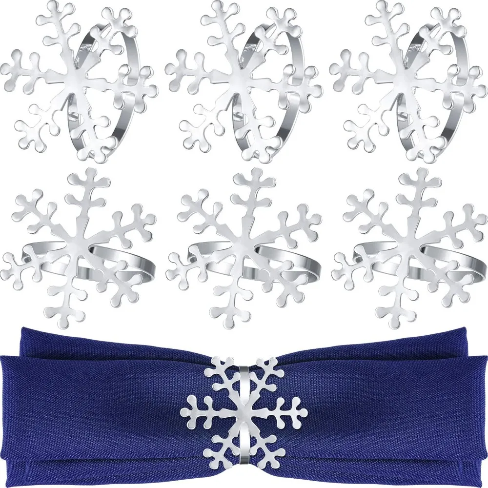 

12 Pieces Christmas Snowflake Napkin Rings for Dinning Table Setting Christmas Snowflake Napkin Buckles Exquisite Househ