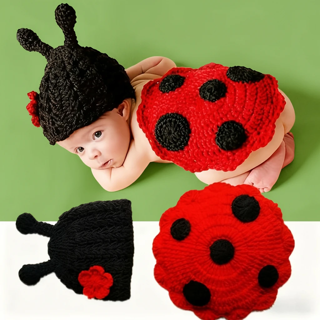 

Newborn Ladybug Photography Prop Set: Smock & Hat, Soft Padded Outfit for Baby Photo Shoots, Cute Pose Accessories.