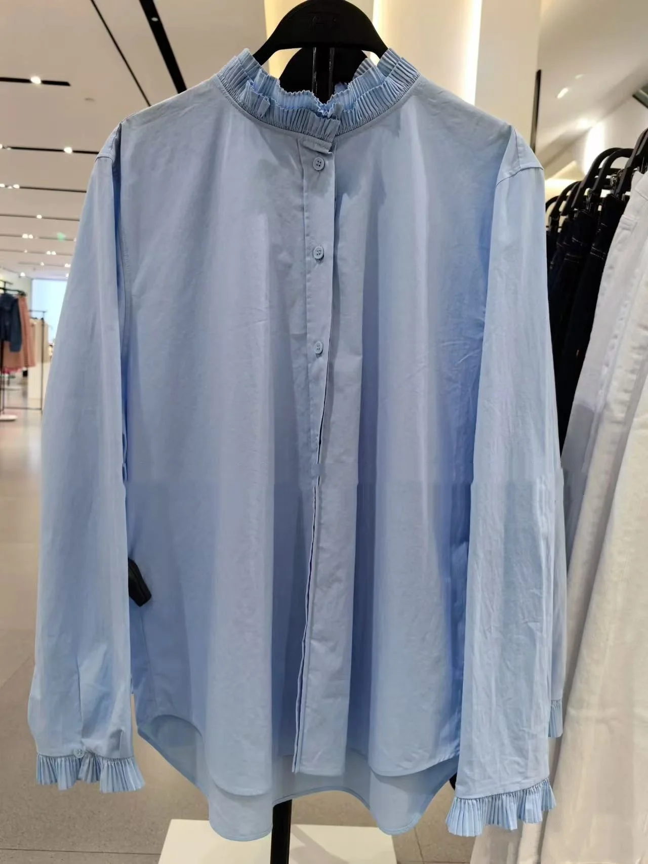 Spring Summer New Arrival Women's Commute Sle Loose Fit Pure Color Cotton Blend Decorative irt Top Korean Version Long Sl...